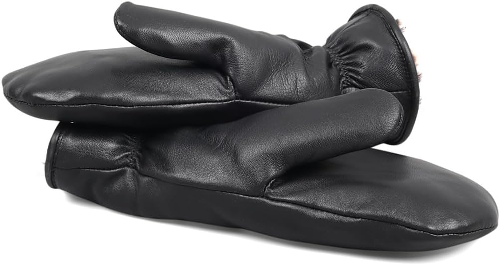 Unisex Sheepskin Lined Leather Mittens – Warm Waterproof Shearling Cold Weather Winter Gloves for Men & Women