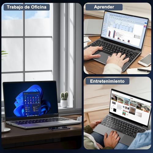 2025 Newest Ordenador Portátil 14 Pulgadas Win 11 con 5G WiFi,256GB SSD Expansión SSD 1TB(Up to 2.8Ghz),BT4.2 3.0 Transmisión Puerto 1080P Portátiles FHD Buenos & Mini Puerto Multimedia con ratón-Gris