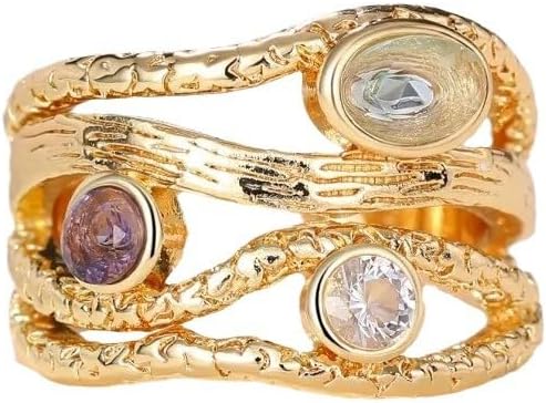 14k Gold Serpentine Lines Rings Geometric Line Multi Row Womens Cubic Zirconia Rings for Women Vintage Snake Promise Rings Geometrical Gemstone Eternity Ring Cocktail Party Ring Size 8 - Image 5