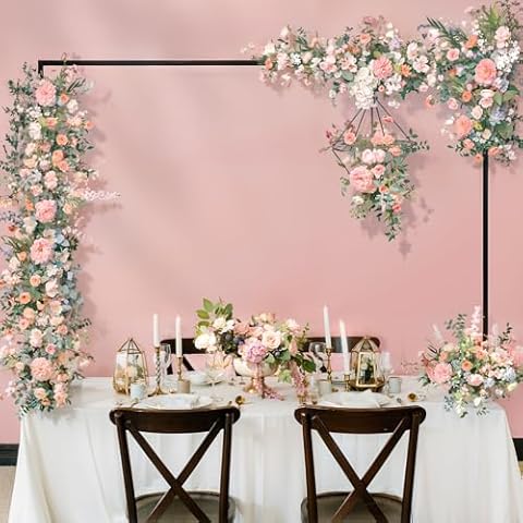 Wndy's Dream Over The Table Rod Stand with Clamps,47"-98"(3.9-8.2FT) Length,Metal Adjustable Table Arch Stand for Multi Table Size,Square Table Arch for Wedding,Birthday Party,Christmas(Black) Cover