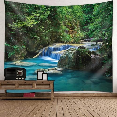 Wycian - Tapicería de pared, papel pintado, color verde, papel pintado, diseño panorámico, color marrón y azul del bosque, 150 x 130 cm