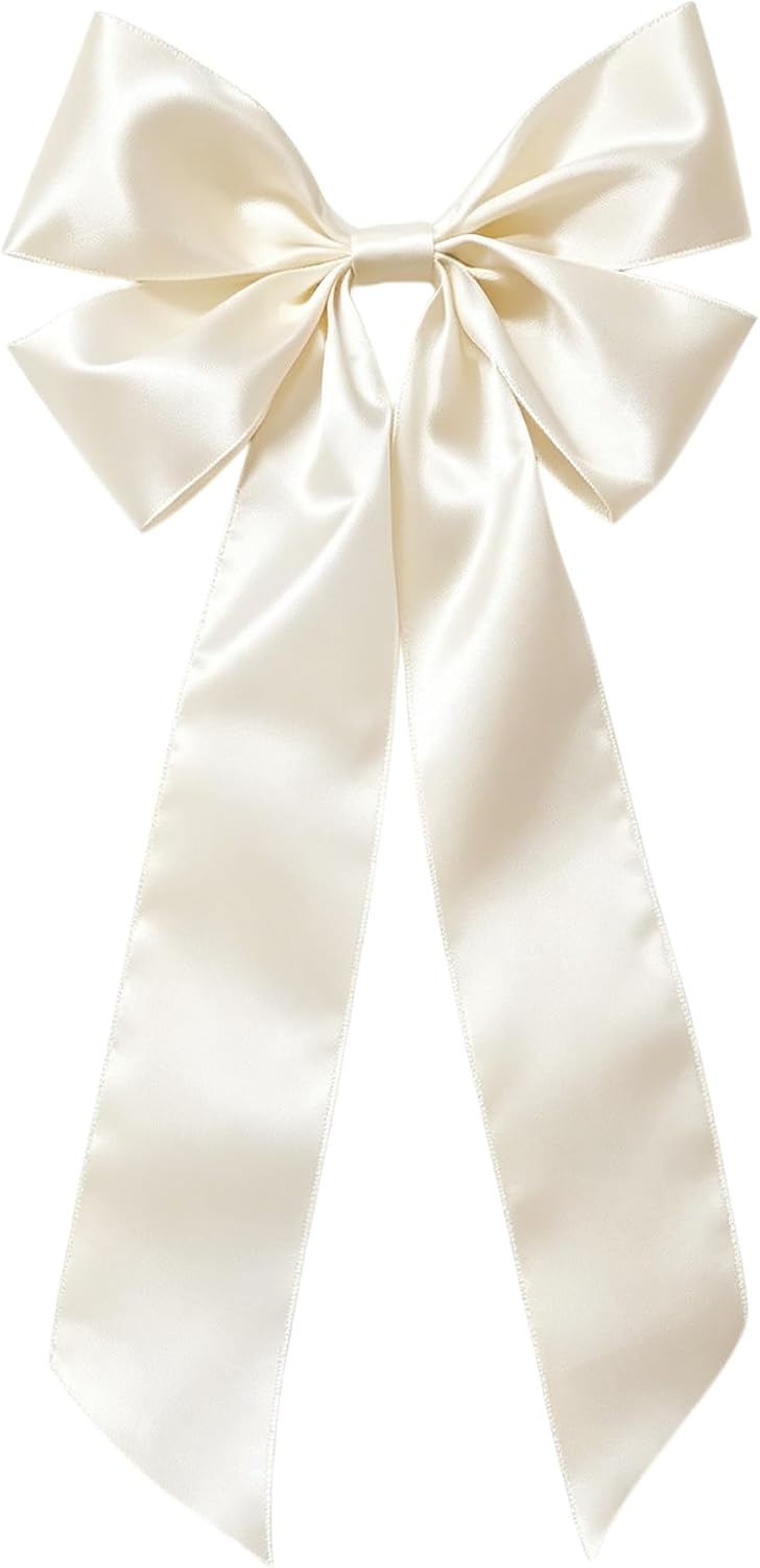 Songye Pre-Tied Wired Satin Bows with Built-in Zip Ties,10 Pack 12×36 Inch Large Decorative Bows,Pre-Made Big Ribbon Bow for Wedding Church Pew,Chair Back,Welcome Sign & Party Event Decor (Ivory)