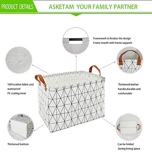 Asketam Canvas Fabric Baby Kids Toy Bin Storage Basket Foldable Toy Storage Organizer Bedroom Decor Nursery Hamper Kids Toy Box Clothes Gift Basket (Geometric Diamond) #TOP2
