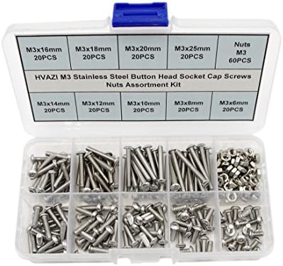 HVAZI Metric M3 304 Stainless Steel Button Head Socket Cap Screws Nuts Assortment Kit
