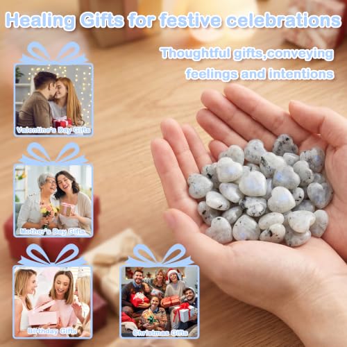 Image of QINJIEJIE 20 PCS Moonstone Heart Crystal Labradorite Healing Crystals Natural Cute Stones Pocket Healing Palm Love Bulk Set Wholesale Reiki Energy Balancing Meditation Mother's Day Gift