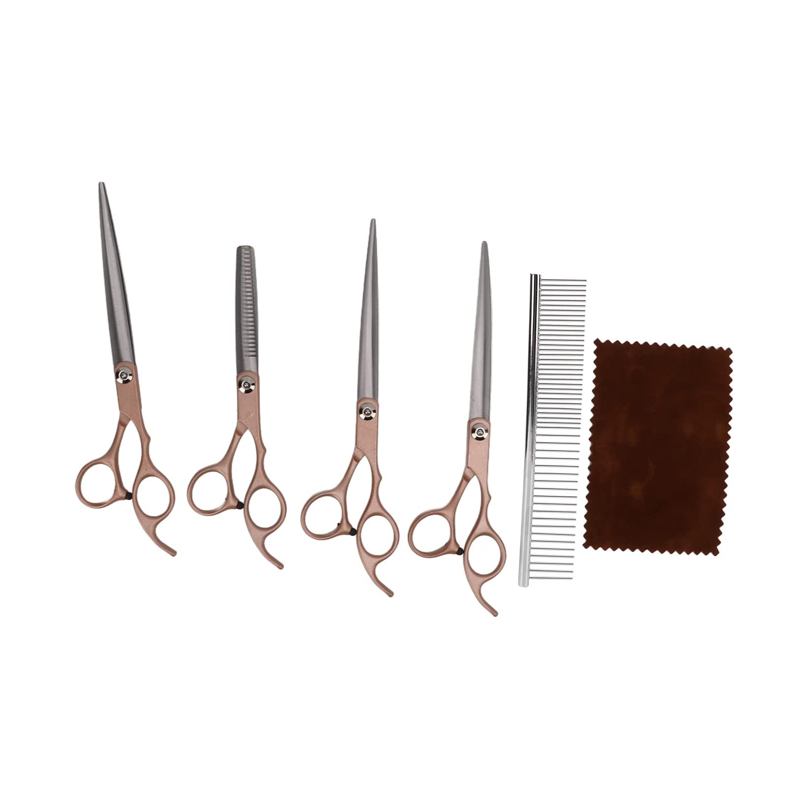Hztyyier 4-teiliges Professionelles Pflegescheren-Set, Edelstahl-Hunde-Katzen-Pflegescheren-Set Gebogen, Ausdünnen, Gerades Scheren-Set mit Kamm, Design für Groomer