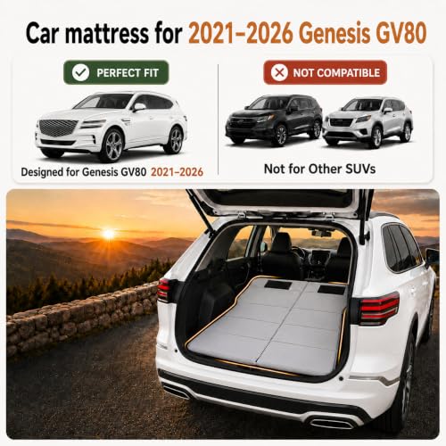 Image of Car Mattress for 2021-2026 Genesis GV80, Upgraded Non-Inflatable Thickened Foam SUV Car Camping Mattress, Foldable Trunk Sleeping Pad Car Bed Mattress for Road Trips Camping Travel
