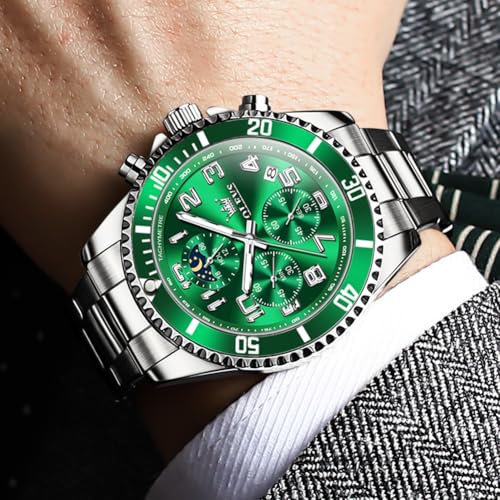 Image of OLEVS Watch Men Luxury Chronograph Stainless Steel Wrist Dress Waterproof Watch Quartz Analog Large Face Luminous