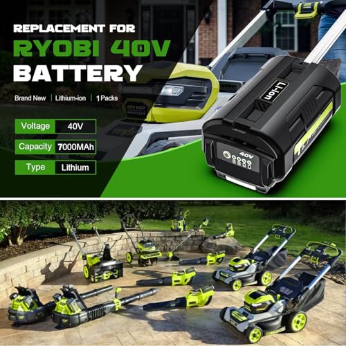 Bonacell 40V 7000mAh Replacement for Ryobi 40 Volt Battery 7.0Ah Compatible with Ryobi 40V Battery OP4030 OP4040 OP4026 OP40261 OP4050 OP40201 OP40601 Cordless Power Tools with LED Indicator