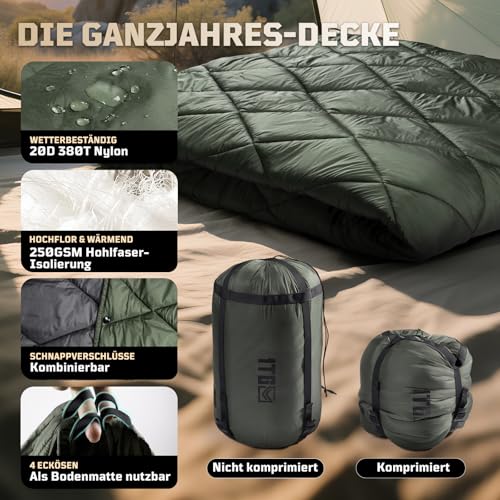 1TG Tactical Camping Decke, Outdoor Decke Ultraleicht,Campingdecke Wasserabweisend Kompakt für Wandern, Auto, Angeln, Camping, Büro (M -190x132CM L-158x208CM) (Od Grün, M)