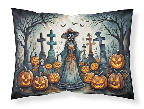 Caroline's Treasures DAC2252PILLOWCASE La Catrina Skeleton Spooky Halloween Fabric Standard Pillowcase Lightweight Super Soft Easy Care Decorative Artwork Pillowcase, Standard