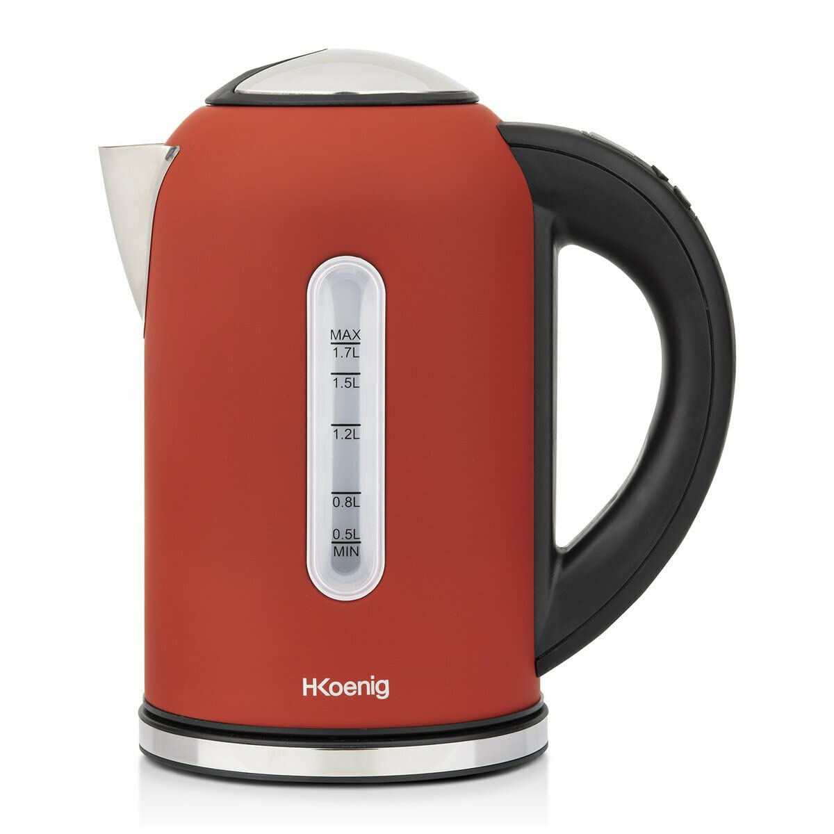 H.Koenig BOE54 Hervidor de Agua Eléctrico Pequeño, 2200 W, Capacidad 1.7 L, Base 360º, Temperatura Hasta 100º En Tiempo Récord, Rojo/Negro