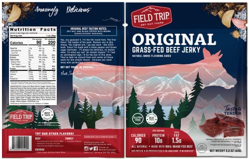 Field Trip Grass Fed Beef Jerky Variety Pack, Healthy Gluten Free Snacks, All Natural, Paleo-Friendly Meat Snacks With No Nitrates, Low Carb, High Protein Snacks, 2.2Oz Bag, 4 Pack #TOP3