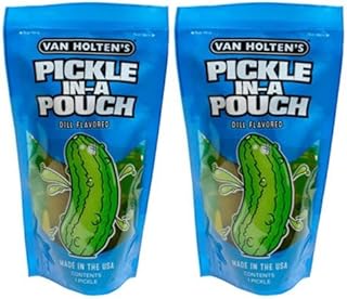 Pickle in a Pouch 2 Pack Dill – Ready-to-Eat Dill Pickle Snacks, Juicy Crunchy Whole Pickles, Low Calorie, Keto Friendly, Mess-Free Portable Snack Packs