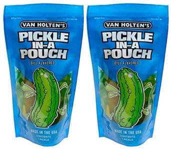 Pickle in a Pouch 2 Pack Dill Ready-to-Eat Dill Pickle Snacks, Juicy Crunchy Whole Pickles, Low Calorie, Keto Friendly, Mess-Free Portable Snack Packs