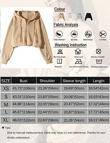 Yimoon Womens Waffle Knit Cropped Zip Up Hoodie Vintage Sweatshirt Casual Long Sleeve Hooded Sweatshirts(Khaki-M) #TOP1