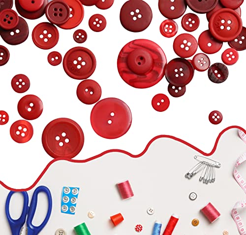 650 Pcs Round Resin Buttons - Assorted 2 & 4 Hole Buttons for Sewing, Crafts & DIY Projects (Dark Red)