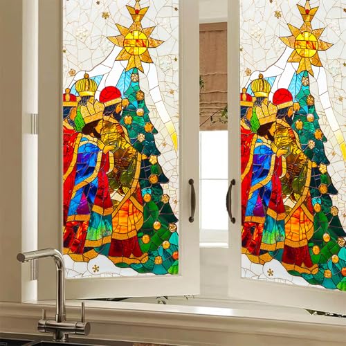 Película de ventana navideña HOMETITUTE con diseño vidriera 39.3x17.7 in miniatura 1