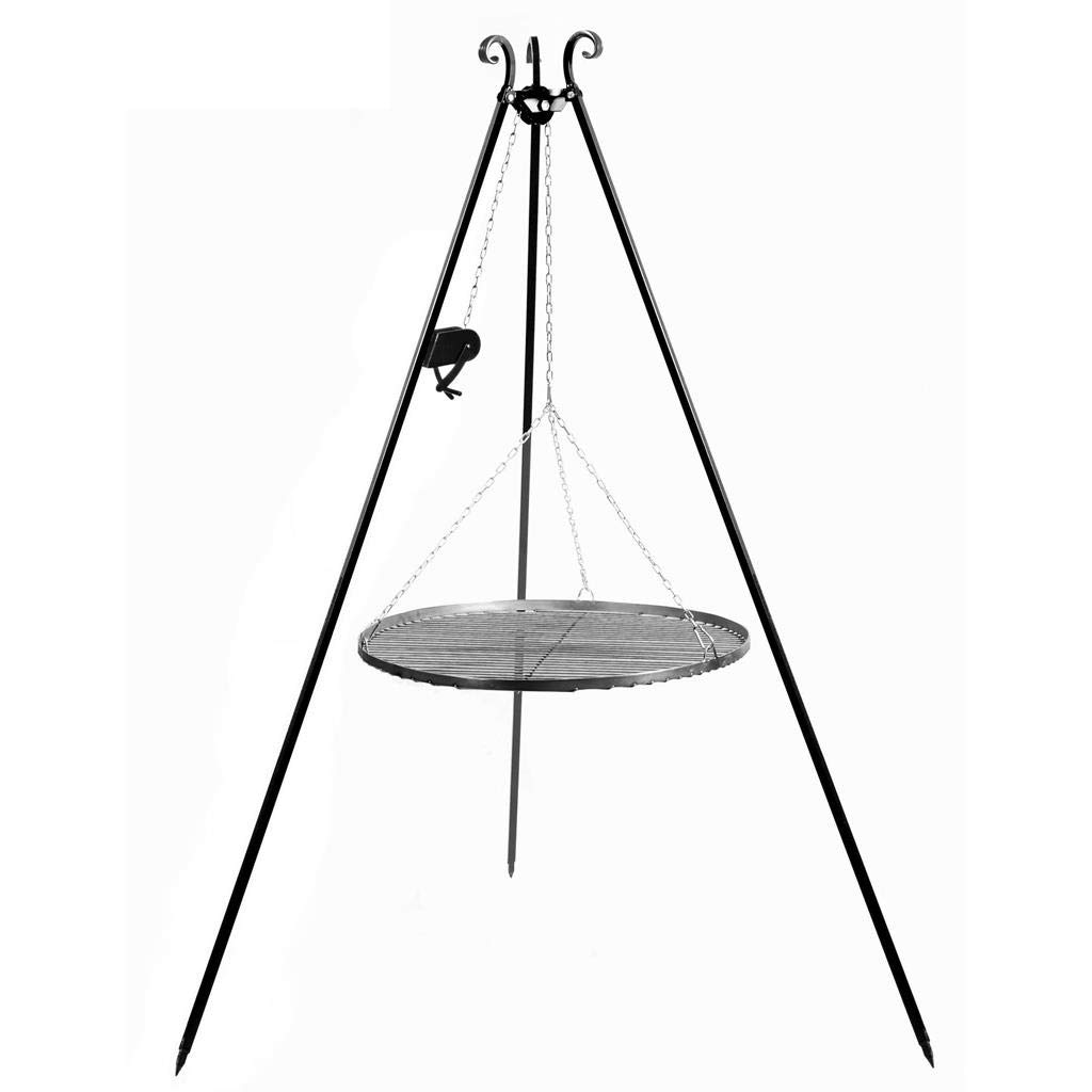 CookKing Tripod Barbecue suspendu 180 cm, Barbecue à poser, Trépied avec Grille et Rouleau 70 cm