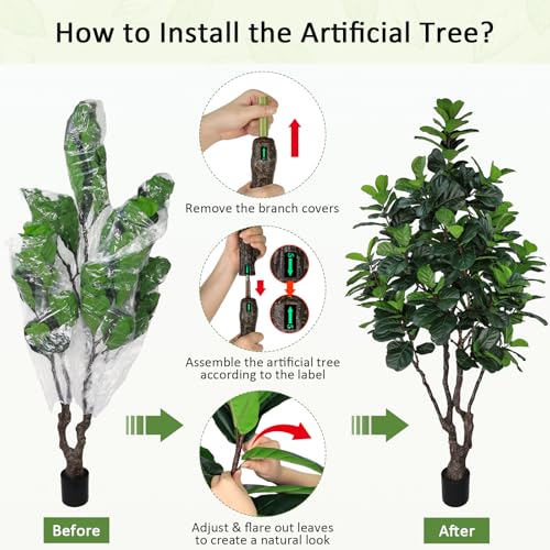 Image of 8FT Faux Fiddle Leaf Fig Tree, Large Artificial Plants Indoor Ficus Lyrata Trees, Realistic Fake Tree in Pot Floor Plant for Home Decor Office Christmas Housewarming Gift