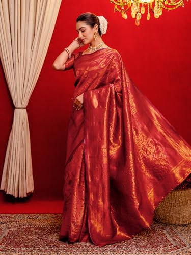 Image of SIRIL Women's Kanjivaram Soft Silk Saree Pure Silk Saree With Unstitched Blouse Piece