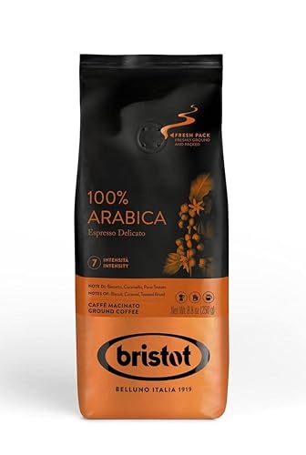 Bristot Café molido 100% arábica  Espresso Delicato  Espresso molido italiano  Tostado medio  Para Moka, prensa francesa, verter  8.8 onzas  250