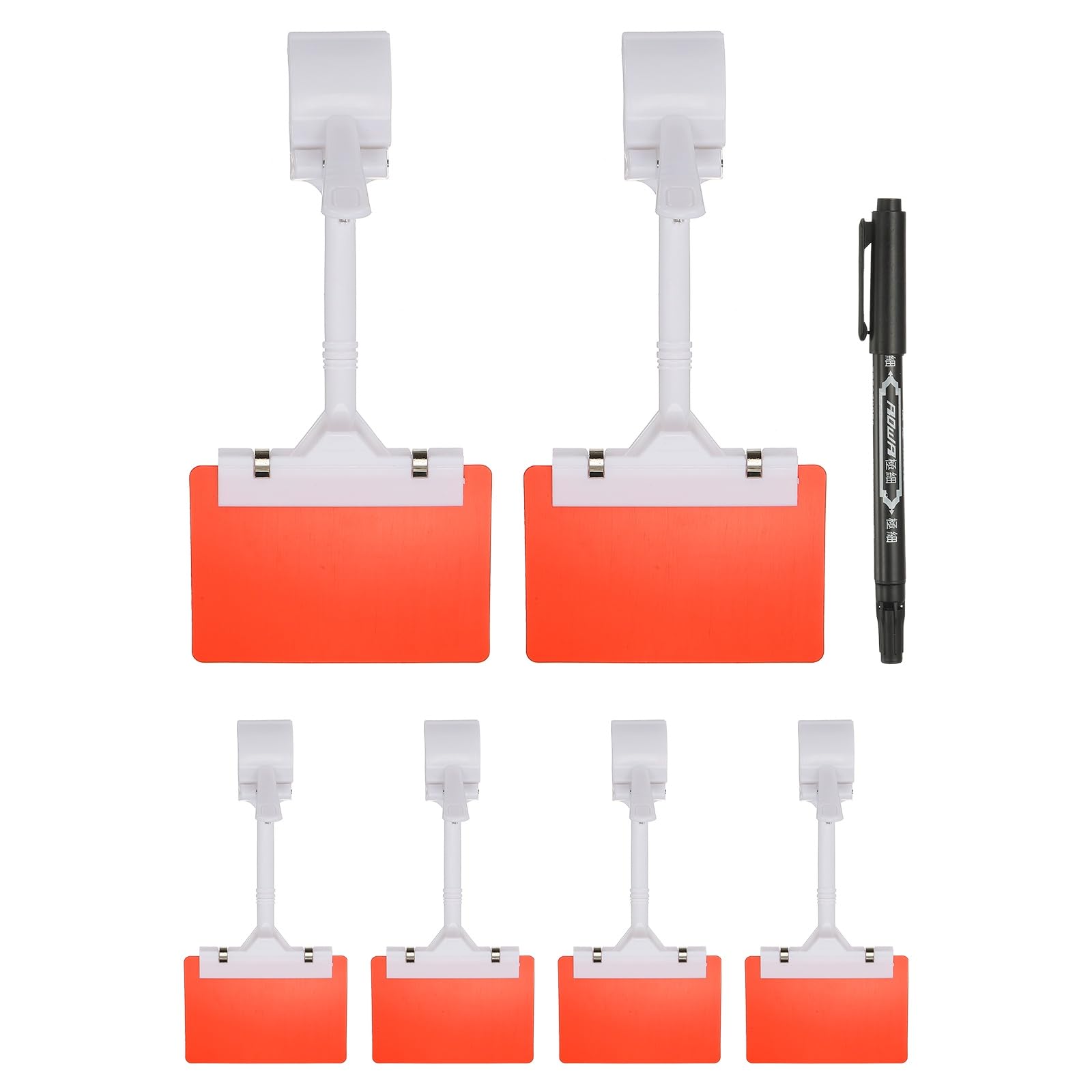 PATIKIL Sign Holder Clips, 6 Pcs Sign Holder Double Clip Adjustable Price Tag with Red A7 Plastic Cards & Erasable Marker for Supermarket Office Exhibition, White