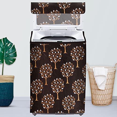 Image of Washing Machine Cover for Top Load 5kg to 7.5kg | Light Weight Dustproof Polyester Cover with Zip Enclosure | Tree Print Fully Automatic Washer Protector Indoor Outdoor Use- Size 23x23x35 inch