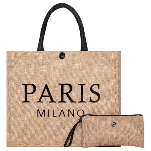 Image of Trifabricy Beach Bag for Women, Woven Straw Beach Tote Bag Waterproof, Weaving Swim Gym Shopping Travel Bags with Button