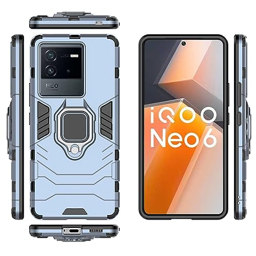 Image of Armor iQoo Neo 6 5G Defender Case | Rotating Ring Holder & Kickstand in-Built | Military Grade Armor | 360 Degree Protection Back Cover for iQoo Neo 6 5G (Blue)