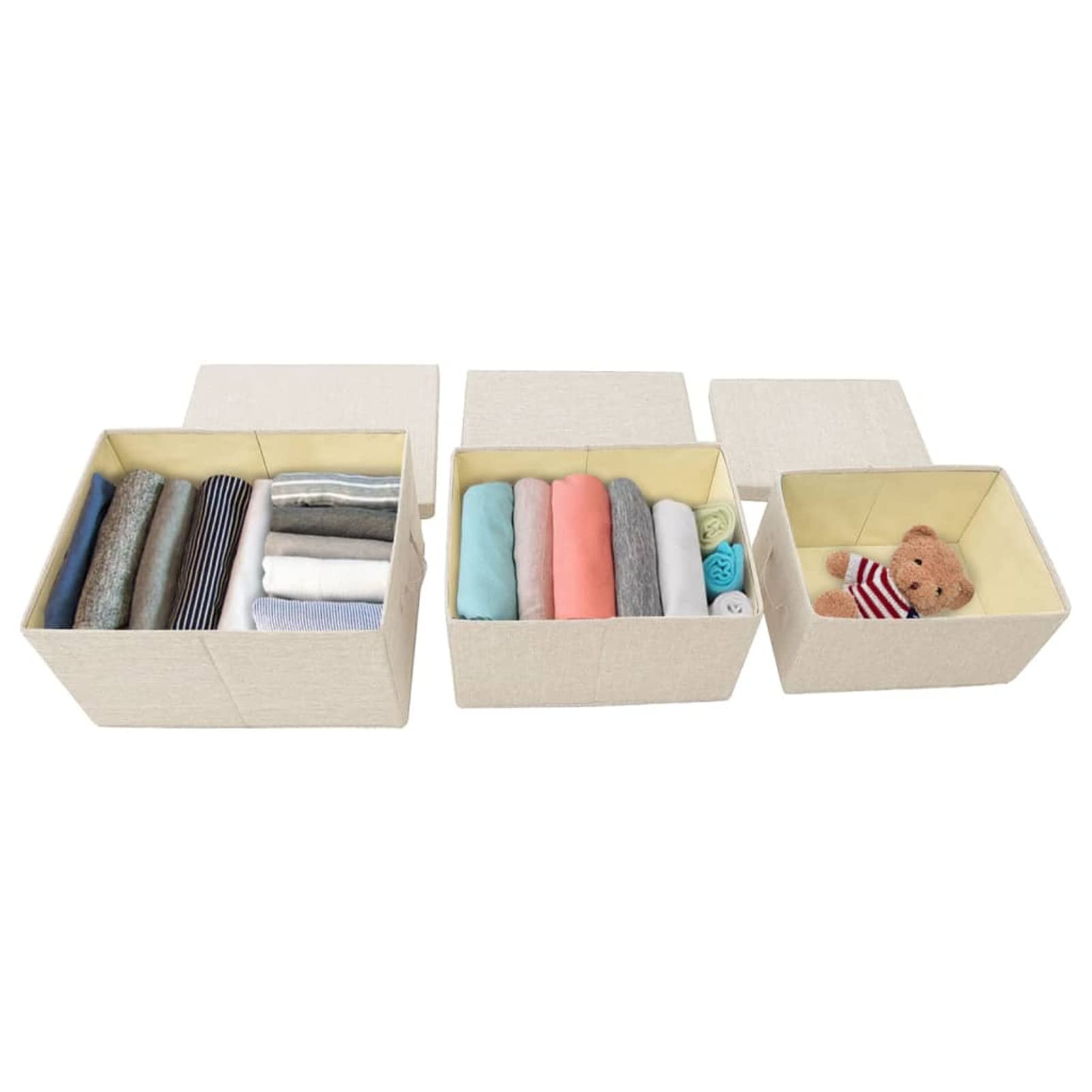 LAPOOH 3-TLG. Aufbewahrungsboxen-Set Stapelbar, Spielzeugkiste, Aufbewahrungskiste, Kleideraufbewahrung, Stoff Creme