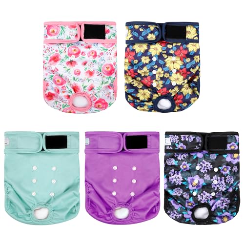 Image of 5Pack Dog Diapers Washable,Reusable Female Diaper for Doggie,Highly Absorbent Dog Diaper,Adjustable Leakproof Puppy Diapers Skirt for Heat,Incontinence,Period Doggy Nappies