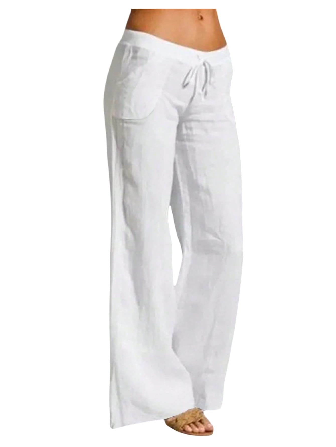 SOLY HUX Womens Wide Leg Linen Pants Tie Front Elastic Waist Baggy Pants Casual Vacation Long Trousers