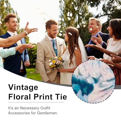 Image of Luckyvestir Mens Ties, Sage /Dusty Blue /Pink Floral Ties for Men, 2.76 inch Cotton Flower Necktie for Wedding /Groomsmen /Party