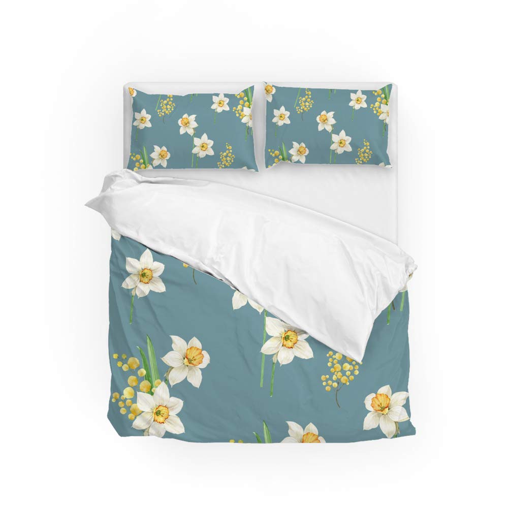 Housse de couette fleurs aquarelle blanc lit double CHEHONG avec taie
