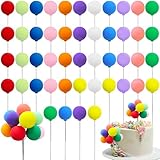 48 PCS Colorful Balloon Cake Topper Round Mini Balloon Cupcake Toppers Cake Decoration for Wedding Birthday Baby Shower Cake Decoration Supplies (Rainbow Color)