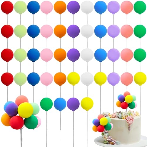 48 PCS Colorful Balloon Cake Topper Round Mini Balloon Cupcake Toppers Cake Decoration for Wedding Birthday Baby Shower Cake Decoration Supplies (Rainbow Color)