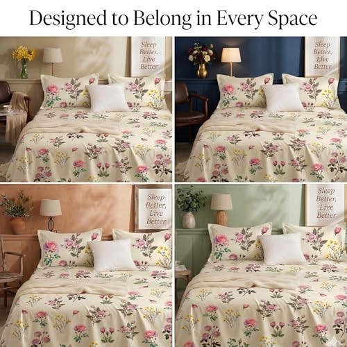 Image of BSB HOME 240 TC Cotton Bedsheet with 2 Pillow Covers, Soft Breathable Floral King Size Flat Bed Sheet - 90 x 100 Inches (228 x 254 cm) (Dusty Rose)