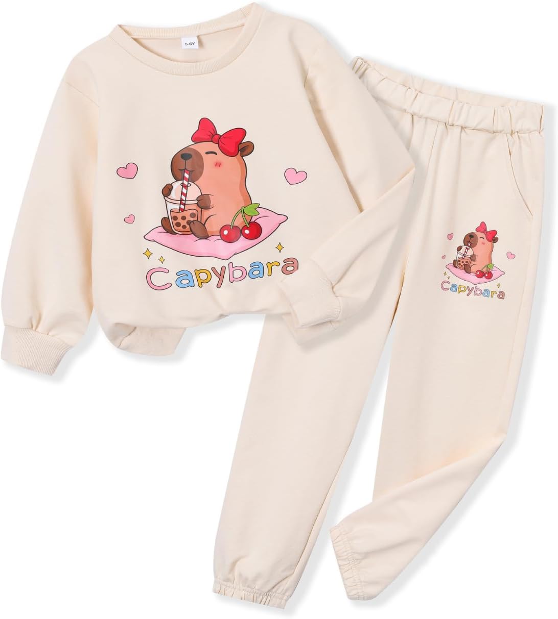 Girls Clothes Cute Capybara Print Cherry