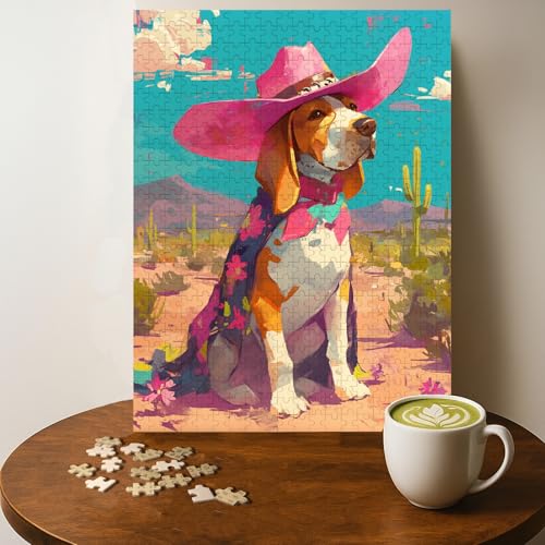 Puzzle Beagle Pink Cowboy HAT 500 pièces 20 x 15 po