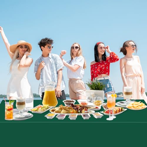 Image of WNINK 4 Pack Dark Green Plastic Tablecloth Disposable Table Covers 54 inch x 108 inch Table Cloths for Bridal Shower Engagement Wedding Birthday Picnic Plastic Table Cloths for Parties