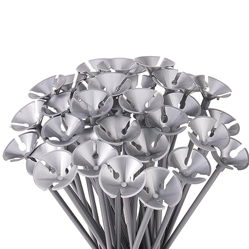 Image of PP OPOUNT 35PCS Silver Balloon Sticks with Cups, 12.6 inch Balloon Sticks | Plastic BalloonSticks for Party, Anniversary, Birthday, Wedding Decoration, BalloonSticks for Centerpieces