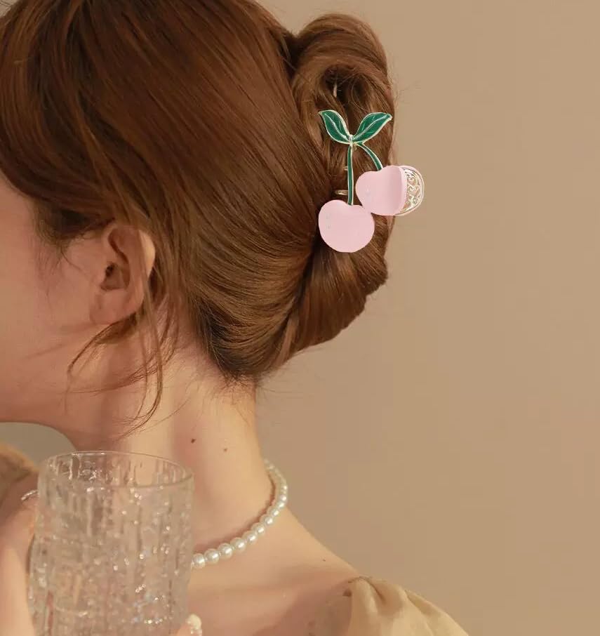 Miniatura 9 de Pinzas para el cabello para mujer, 2 piezas grandes, antideslizantes, fuertes, de metal, cereza, mariposa, brillantes, pinzas de mandíbula para el