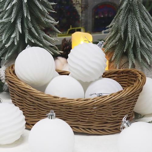 Image of Senjie 12 PCS Velvet Ornaments Balls Sets for Christmas Tree 3.15 inch Flocked Christmas Balls Assortment for Xmas Tree Holiday Decor Cream