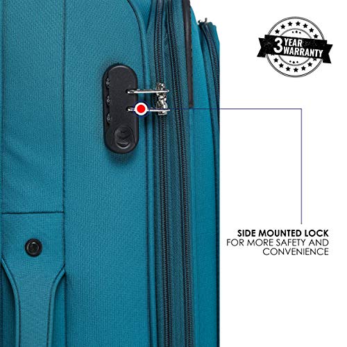 Image of Verage Oslo 69 Cms Teal Medium Check-in Trolley 4 Wheels Soft Suitcase Spinner Luggage