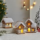 Lidary 3 PièCes Village De Noel en Bois, Maison Village De Noel Miniature, Maisons De NoëL avec LumièRes, Peut êTre Utilisé comme DéCoration De NoëL, DéCoration De Maison (A)