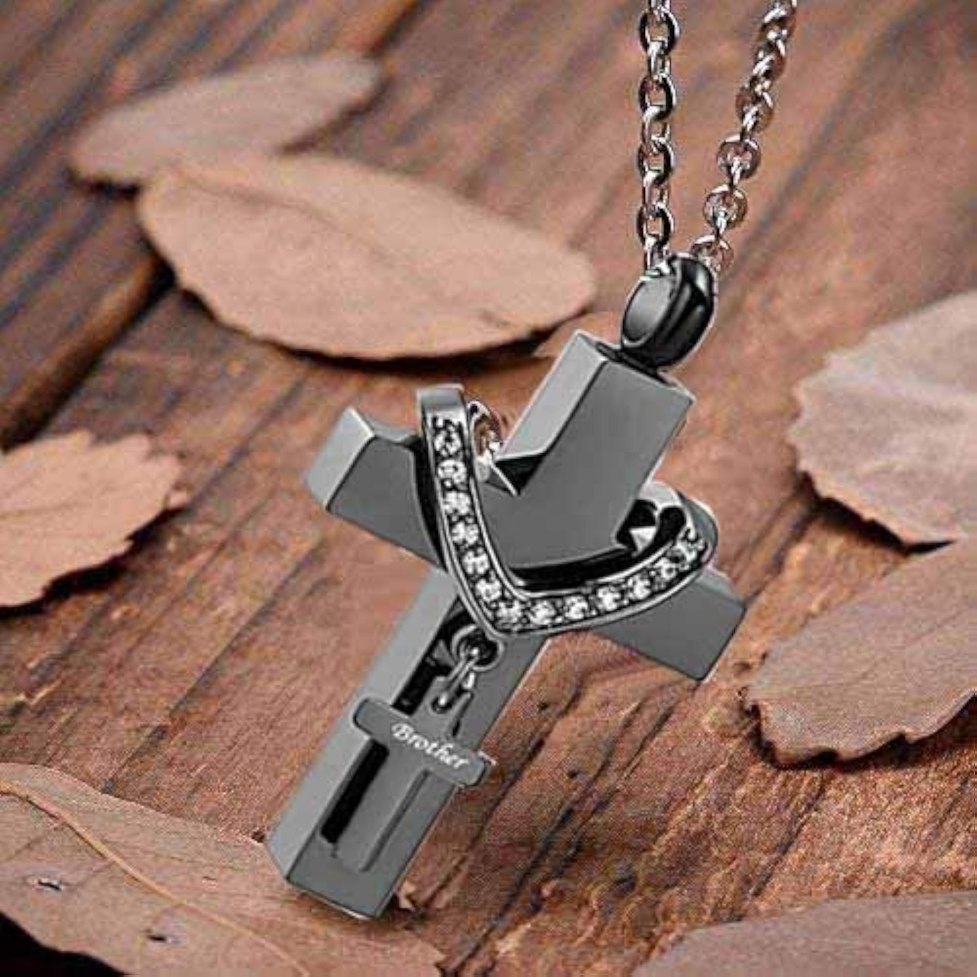 Black Cross Urn Necklace for Ashes, Memorial Pendant