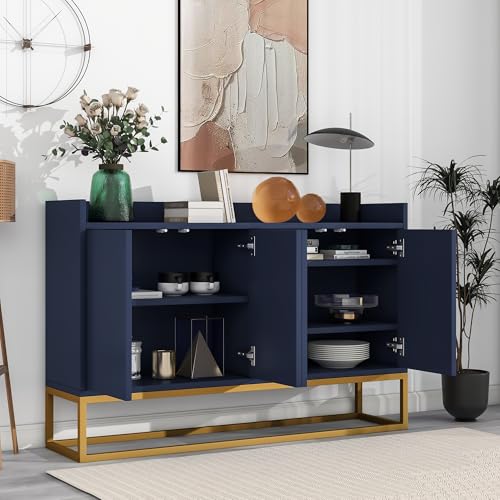Enfilade Moderne avec 4 Portes sans poignée Meuble Buffet pour Chambre Salon Salle à Manger Meuble de Cuisine Buffet Grand Espace de Rangement Meuble Bleu