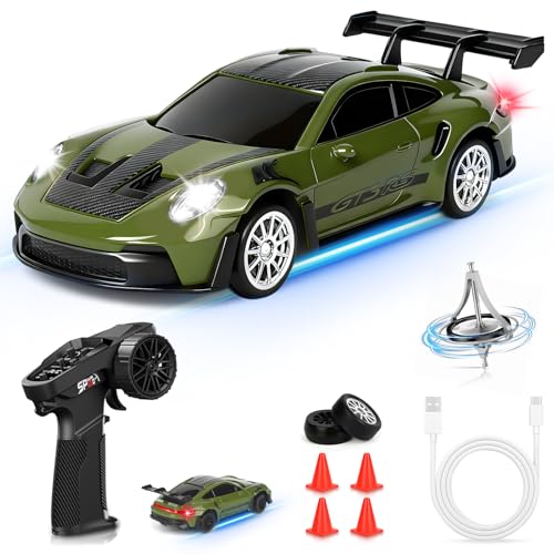 YOOHBERRYS Voiture Télécommandée Drift Pro, 1:43 Mini RC Drift Car, 4WD Dérive Car, Mini Voiture Télécommandée avec Gyros, Lumière LED, 15km/h, Cadeau de Jouet pour Les Enfants de 14+ Ans (Vert)