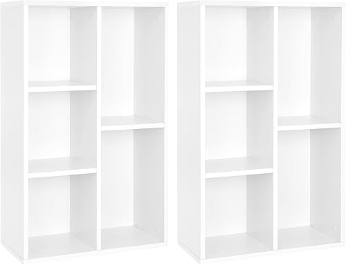 VASAGLE Juego de 2 estanterías, estanterías, 5 compartimentos, estantes independientes y organizadores de cubos, estantes de exhibición para